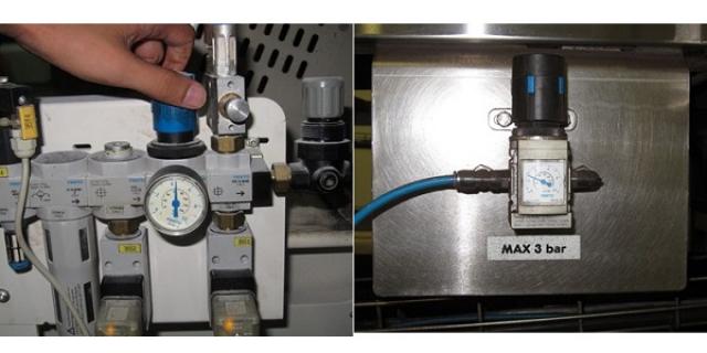 Left: A too high tensioning of >4 bar // Right: A good tensioning with an indicating label for the maximum force.