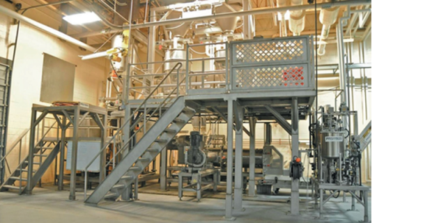 The complete continuous mixing system is compact on floor space yet allows easy access to all components