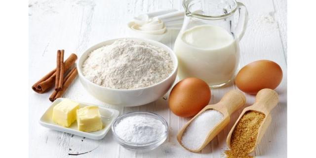 ingredients for biscuits, flours, sugars, fats