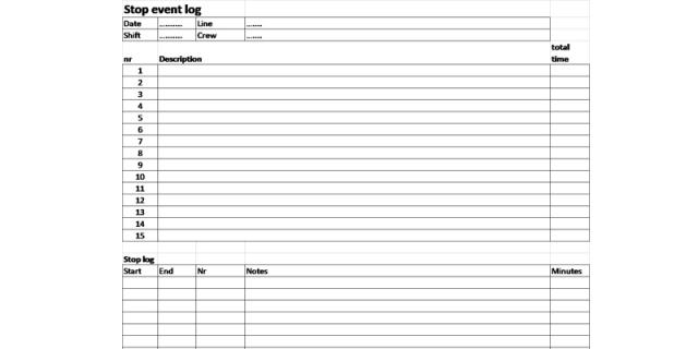 Stop Event  OEE Log Template