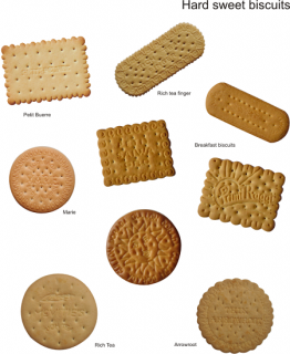 The Biscuits - hard sweet biscuits: Examples of hard sweet biscuits are Marie, Petit Buerre, Rich Tea, Arrowroot, Gem, Morning Coffee